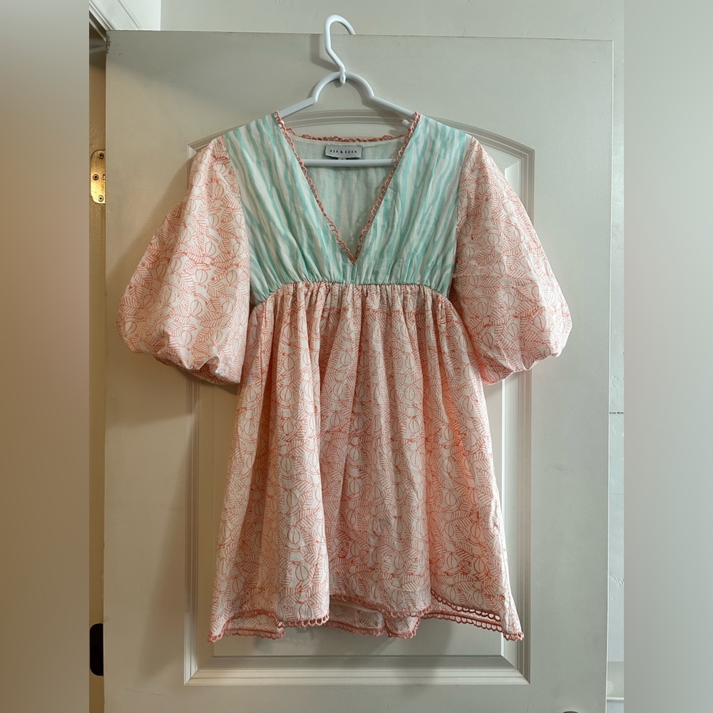 Ash & Eden mini dress with puff sleeve made in India size‎ small